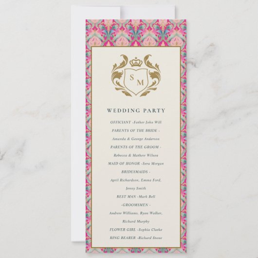 Pink Gold Classy Floral Laurel Wedding Programma (Achterkant)