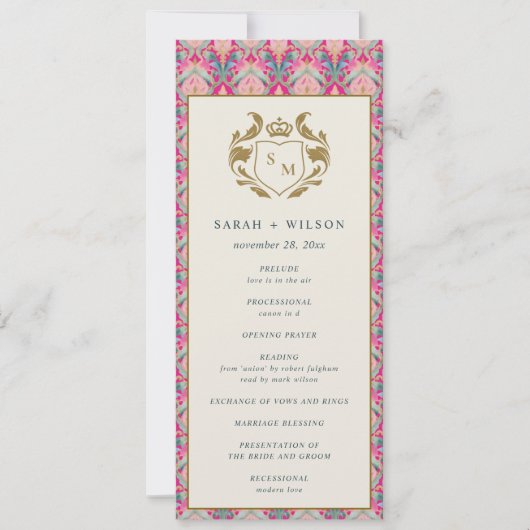 Pink Gold Classy Floral Laurel Wedding Programma (Voorkant)