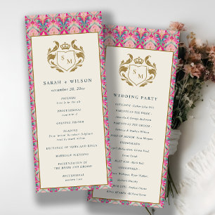 Pink Gold Classy Floral Laurel Wedding Programma