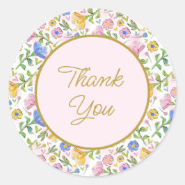 Pink Gold Colourful Floral Business Thank You  Ronde Sticker