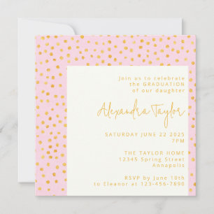 Pink Gold Confetti Cute Glam Stippen GraduPartij Kaart