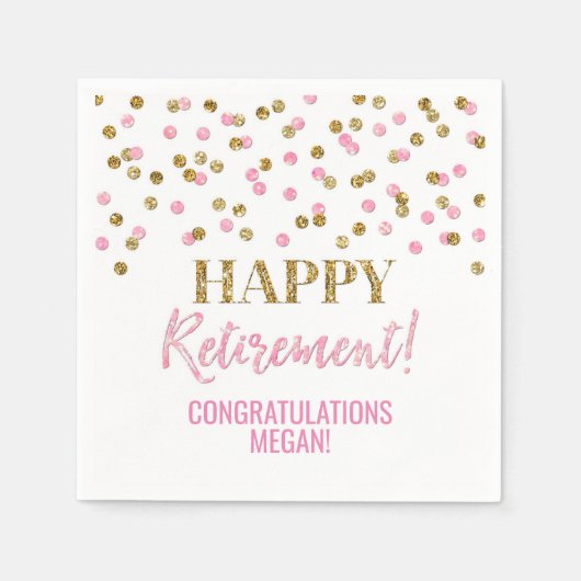 Pink Gold Confetti Happy Retirement Servet (Voorkant)