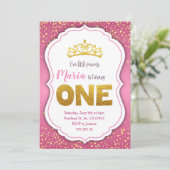 Pink Gold Confetti Princess Birthday Uitnodiging  (Staand voorkant)
