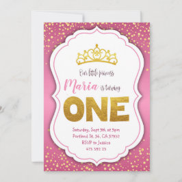 Pink Gold Confetti Princess Birthday Uitnodiging 