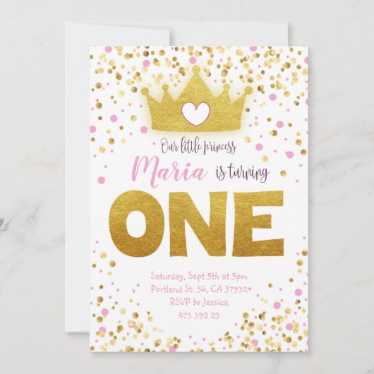 Pink Gold Confetti Princess Birthday Uitnodiging  (Voorkant)