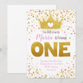 Pink Gold Confetti Princess Birthday Uitnodiging  (Voorkant / Achterkant)