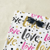 Pink Gold Confetti Stip Love Strandlaken (In situ)