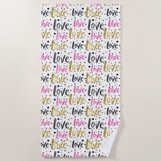 Pink Gold Confetti Stip Love Strandlaken (Voorkant)