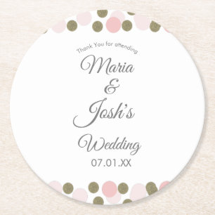 Pink Gold Confetti Stippen Border Wedding Ronde Kartonnen Onderzetter