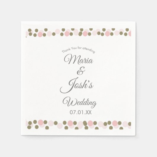 Pink Gold Confetti Stippen Border Wedding Servet (Voorkant)