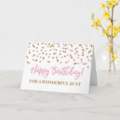 Pink Gold Confetti tante Birthday Kaart (Gele Bloem)
