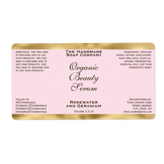 Pink & Gold Cosmetics Dropper Bottle Label (Voorkant)
