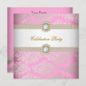 Pink Gold Cream Diamond Gem Elegant Party Kaart (Voorkant / Achterkant)
