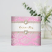 Pink Gold Cream Diamond Gem Elegant Party Kaart (Staand voorkant)
