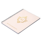 Pink Gold Crest Monogram en Naam  Elegant Notitieboek (Linkerzijde)