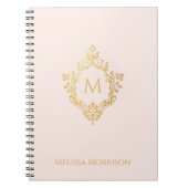 Pink Gold Crest Monogram en Naam  Elegant Notitieboek (Voorkant)