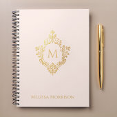 Pink Gold Crest Monogram en Naam  Elegant Notitieboek