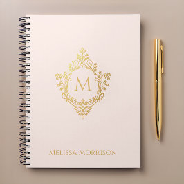 Pink Gold Crest Monogram en Naam  Elegant Notitieboek