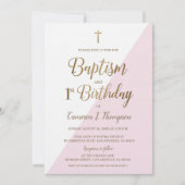Pink Gold Cross Baptisme 1e verjaardag Kaart (Voorkant)
