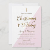 Pink Gold Cross Christening 1ste verjaardag Kaart (Voorkant)