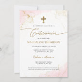 Pink Gold Cross Girl Confirmation Confirmacion Kaart (Voorkant)