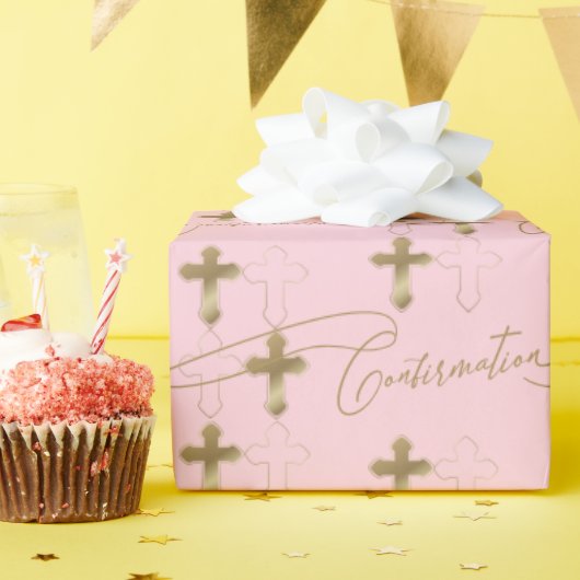 Pink Gold Cross Script-bevestiging Cadeaupapier (Verjaardagsfeest)