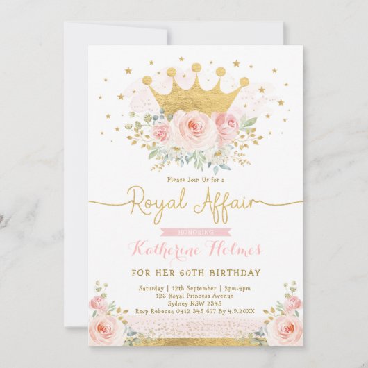 Pink Gold Crown Princess 60th Birthday Party Kaart (Voorkant)