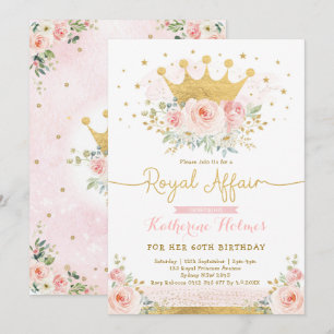 Pink Gold Crown Princess 60th Birthday Party Kaart