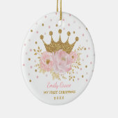 Pink Gold Crown Princess Baby eerste kerstdag Keramisch Ornament (Rechts)