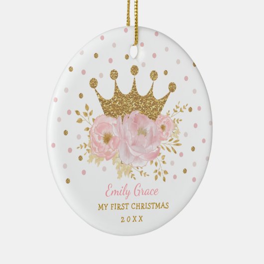 Pink Gold Crown Princess Baby eerste kerstdag Keramisch Ornament (Rechts)