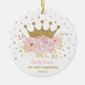 Pink Gold Crown Princess Baby eerste kerstdag Keramisch Ornament (Voorkant)