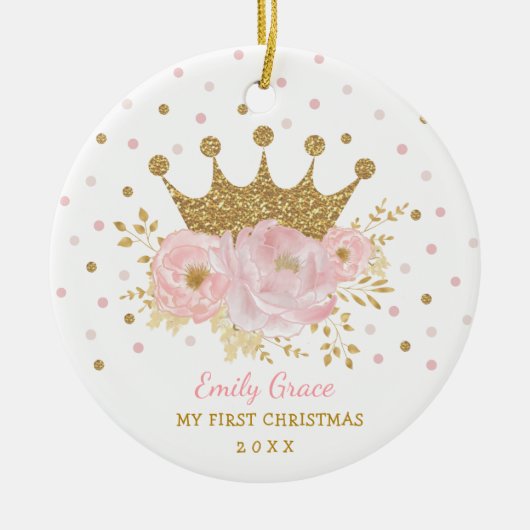 Pink Gold Crown Princess Baby eerste kerstdag Keramisch Ornament (Voorkant)