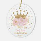 Pink Gold Crown Princess Baby eerste kerstdag Keramisch Ornament (Links)