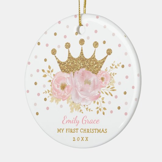 Pink Gold Crown Princess Baby eerste kerstdag Keramisch Ornament (Links)