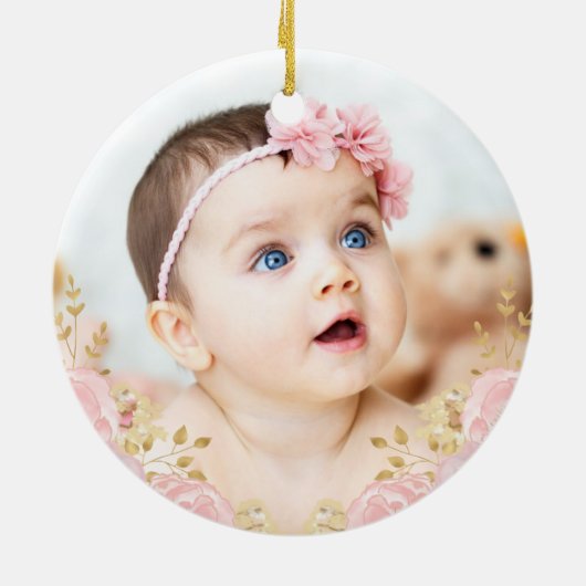 Pink Gold Crown Princess Baby eerste kerstdag Keramisch Ornament (Achterkant)