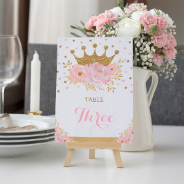Pink Gold Crown Princess Baby Girl Table Number Kaart