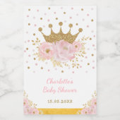 Pink Gold Crown Prinses Floral Baby Girl Favors Wijn Etiket (Enkel label)
