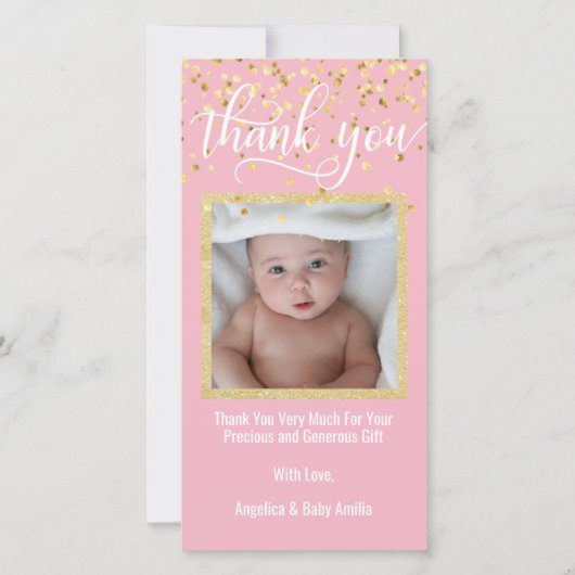 Pink Gold DANK JE Baby shower GIRL | FOTO Bedankkaart (Voorkant)