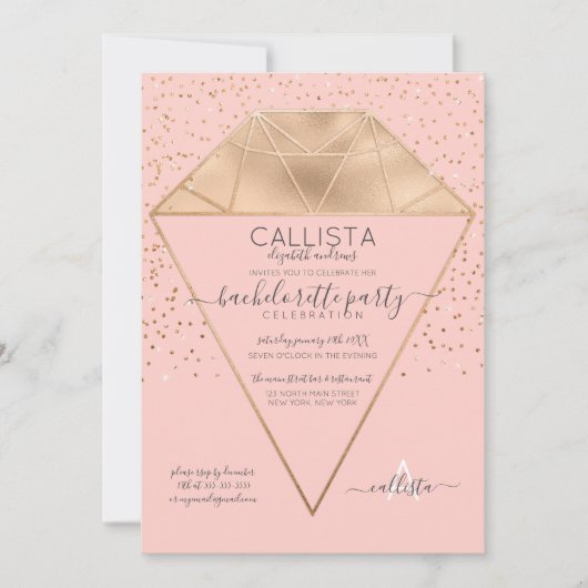 Pink Gold Diamond Confetti Glitter Bachelorette Kaart (Voorkant)