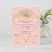 Pink Gold Diamond Confetti Glitter Bat Mitzvah Kaart (Staand voorkant)