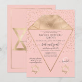 Pink Gold Diamond Confetti Glitter Bat Mitzvah Kaart (Voorkant / Achterkant)
