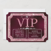 Pink & Gold Diamonds Glitter Bourgogne VIP Ticket Kaart (Voorkant)