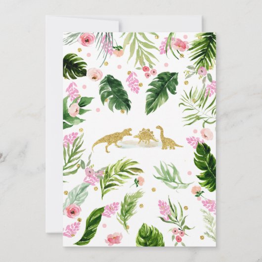 Pink Gold Dinosaur Baby Shower Kaart (Achterkant)