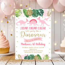Pink Gold Dinosaur Birthday