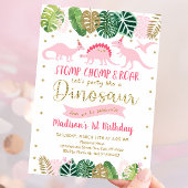Pink Gold Dinosaur Birthday Kaart