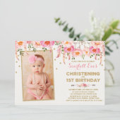 Pink Gold Dreamcatcher doop 1e verjaardag Kaart (Staand voorkant)