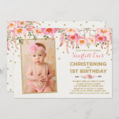 Pink Gold Dreamcatcher doop 1e verjaardag Kaart (Voorkant / Achterkant)