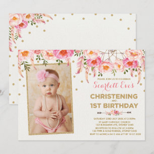 Pink Gold Dreamcatcher doop 1e verjaardag Kaart