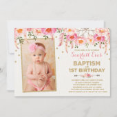 Pink Gold Dreamcatcher Doop 1e Verjaardagsfeest Kaart (Voorkant)