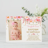 Pink Gold Dreamcatcher Doop 1e Verjaardagsfeest Kaart (Staand voorkant)